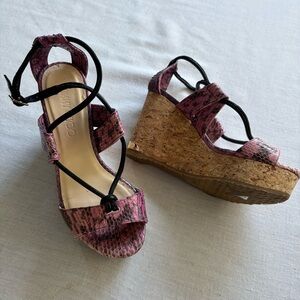 Jimmy Choo Nelson 100 Madeline Elaphe Cork Platform Wedge Sandals 6.5